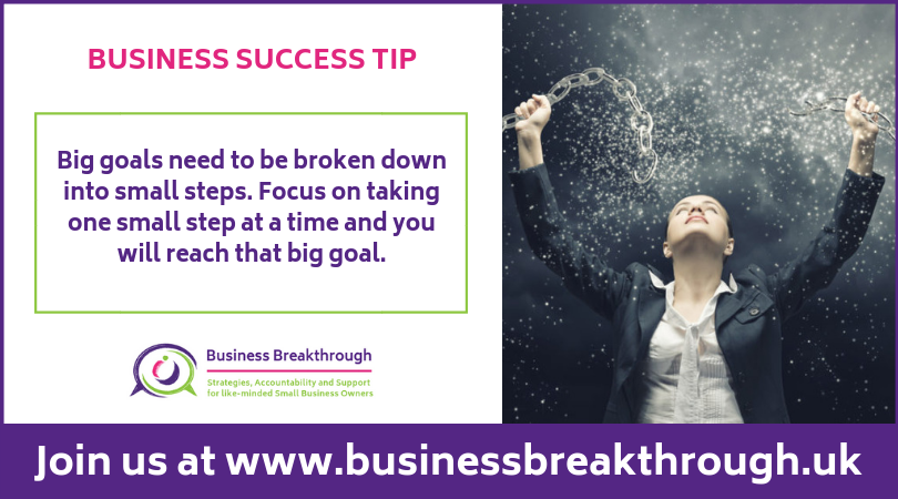 IngeDowden's tweet photo. Big goals need to be broken down into smaller steps. As long as you take each small step you'll end up reaching that big goal eventually. Find out about Business Breakthrough here: https://t.co/Ftnxg5d8Hr https://t.co/KexM9Arjgy