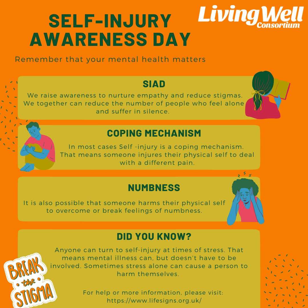 Today is Self-Injury Awareness Day ☔❤️‍🩹

We raise awareness to nurture empathy and reduce stigmas. We together can reduce the number of people who feel alone and suffer in silence.

#SIAD #selfinjury #selfharm