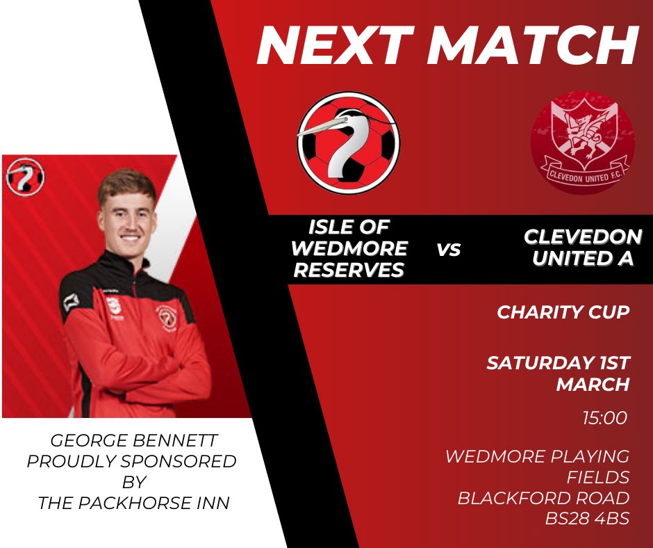 Isle Of Wedmore FC (@isleofwedmorefc) on Twitter photo UP NEXT!⚽️
Both teams at Home! 🔴🌑
Derby Day for the Firsts as they host <a href="/CheddarReserves/">Cheddar Reserves</a> in the league, 3pm KO
Reserves host <a href="/clevedonunited/">Clevedon United FC</a> A in the Quater Finals of the Charity Cup, 3pm KO Reserves
Come on down and get behind the lads 💪
#UPTHEHERONS UP NEXT!⚽️
Both teams at Home! 🔴🌑
Derby Day for the Firsts as they host <a href="/CheddarReserves/">Cheddar Reserves</a> in the league, 3pm KO
Reserves host <a href="/clevedonunited/">Clevedon United FC</a> A in the Quater Finals of the Charity Cup, 3pm KO Reserves
Come on down and get behind the lads 💪
#UPTHEHERONS