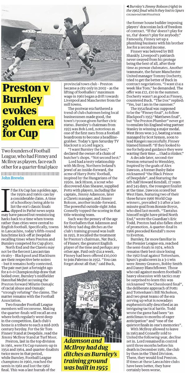 Lovely slice of nostalgia on Burnley vPNE in todays Guardian
