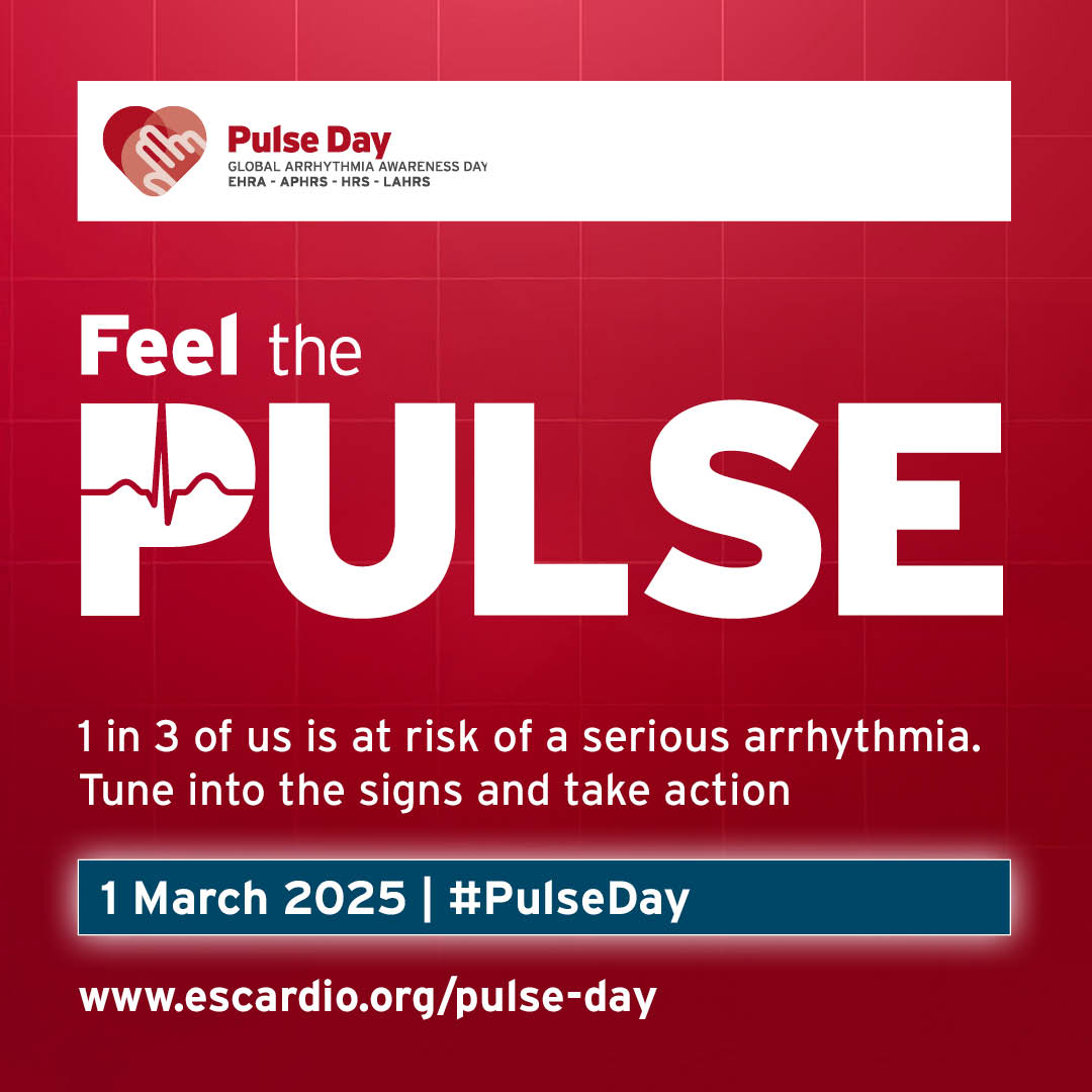 Global surge in serious heart rhythm disorders sparks urgent call to action from experts: 1 in 3 people at risk. “A common myth exists that heart rhythm disorders only impact older adults, but this is far from the truth,”
Read more on the #EHRA_ESC #Pulseday2025 press release 👉