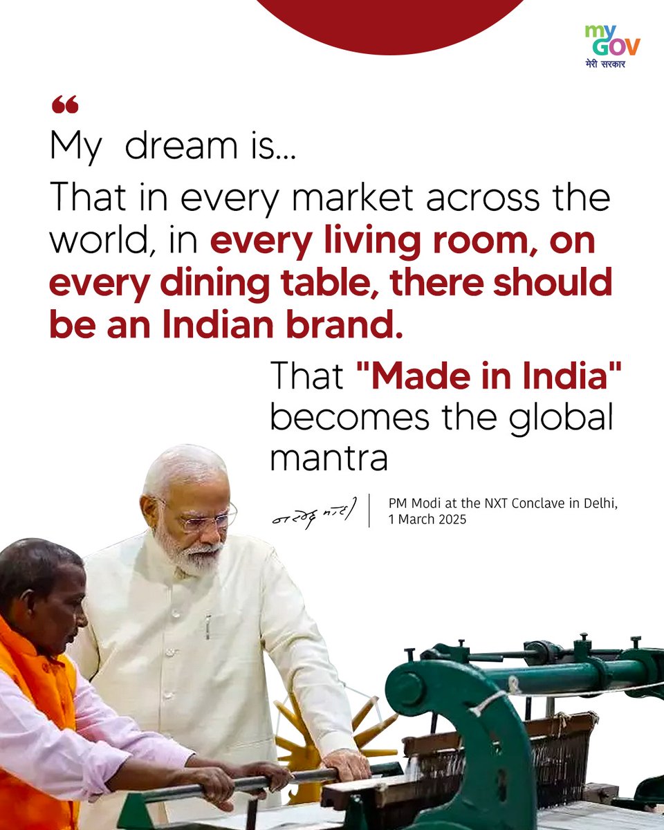 mygovindia's tweet image. My  dream is…

&quot;Made in India&quot; becomes the global mantra

#NxtConclave2025
#PMModiInNXTConclave