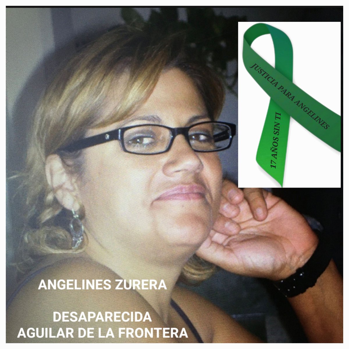17 años sin ti. Seguimos buscándote. Justicia #angelineszurera #desaparecida #aguilardelafrontera <a href="/rtve/">RTVE</a> <a href="/informativost5/">Informativos Telecinco</a> <a href="/A3Noticias/">Antena 3 Noticias</a> <a href="/PTV_Cordoba/">PTV Córdoba</a> <a href="/sextaNoticias/">laSexta Noticias</a> <a href="/noticias_cuatro/">Noticias Cuatro</a> <a href="/rtvenoticias/">RTVE Noticias</a> @