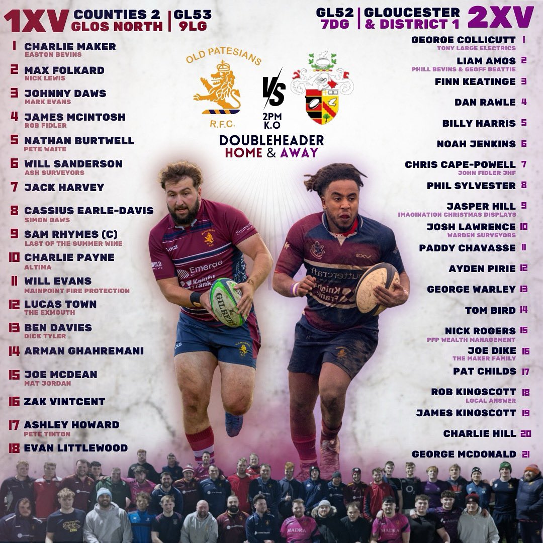 Our teams to take on Cheltenham North in 1st and 2nd XV league games ! 

#allezlespats
