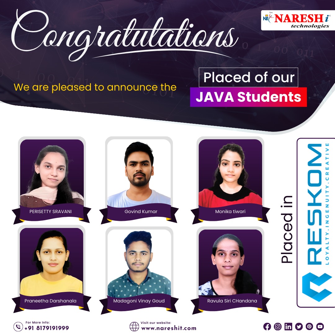 nareshitech's tweet image. 🎉 Congratulations to Our JAVA Achievers!
We are proud to announce that our talented Java students have successfully secured placements at RESKOM!
#NareshIT #JavaTraining #JavaPlacement #CareerSuccess #TechJobs #JavaDeveloper #FullStackJava #LearnToCode #ITJobs #CareerGrowth