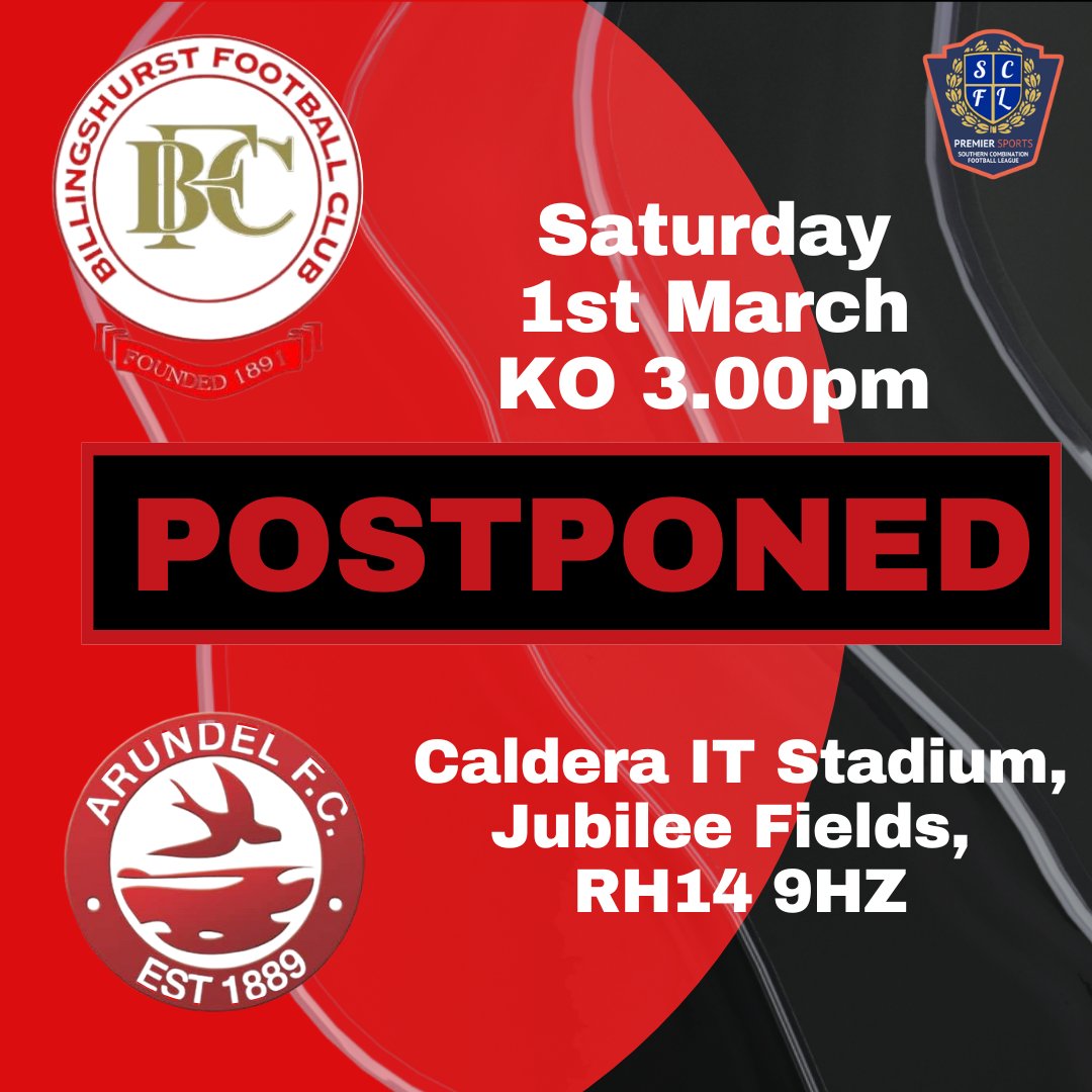 Billingshurst FC (@billingshurstfc) on Twitter photo Afraid the pitch has failed it's inspection so today's game between @billingshurstfc & <a href="/ArundelOfficial/">Arundel FC</a> is OFF Afraid the pitch has failed it's inspection so today's game between @billingshurstfc & <a href="/ArundelOfficial/">Arundel FC</a> is OFF
