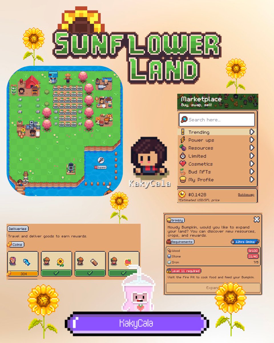 🌻Sunflower Land – My Progress So Far

The game is a fun! It has three main goals:
🌻Levelling up
🌻Expanding your land
🌻Completing deliveries

You can speed things up by buying $SFL, but without it, progress can feel pretty slow. You can also earn $SFL by selling your