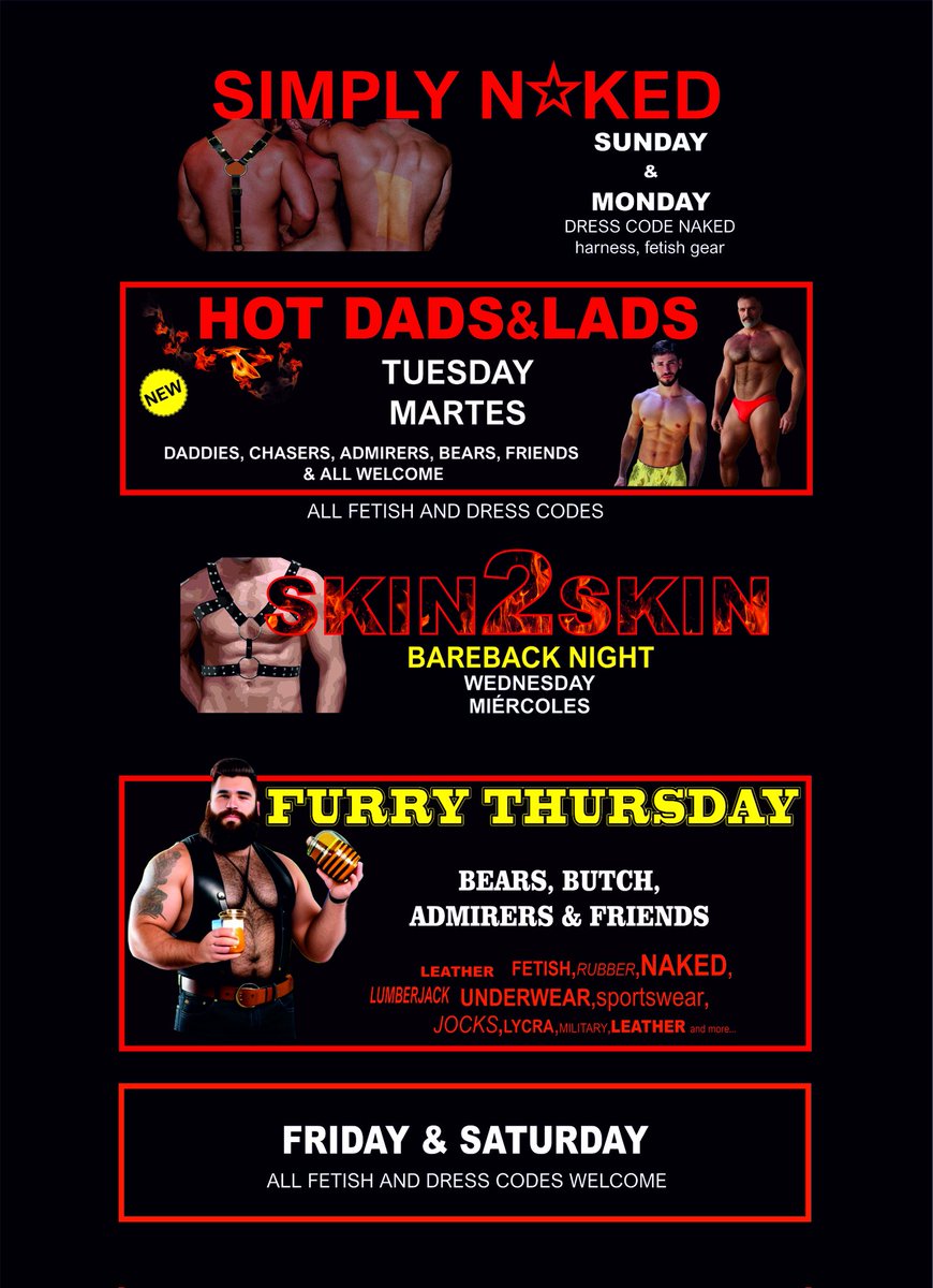 🔥🔥 OUR WEEKLY AGENDA 🔥🔥
Every Night Special Theme Parties!
zoo-mens-bar.com
#gaybears
#gayfetish #beargay #bearchaser #gayplayadelingles #gaygrancanaria #gaycruising