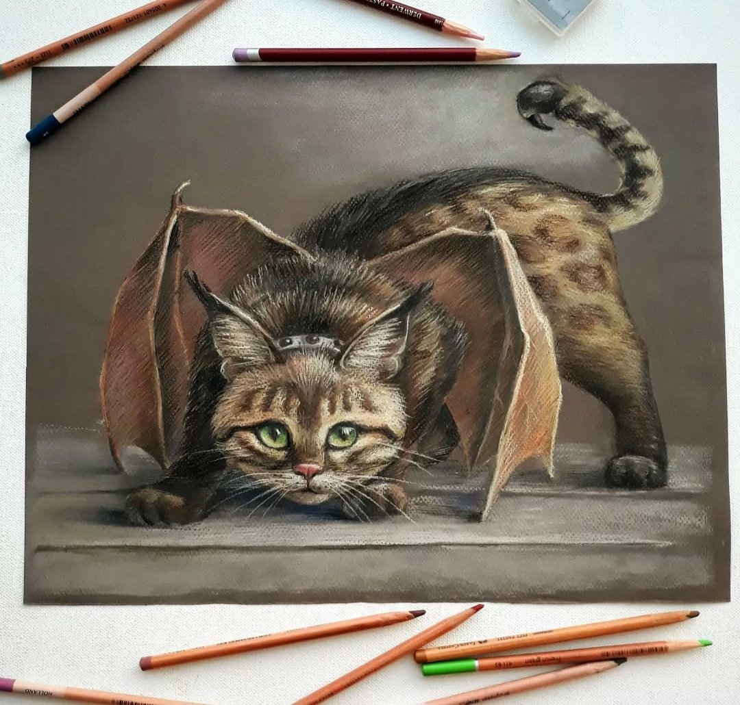 alena12gi's tweet image. Happy Caturday!🐱🦂🐉🦇🐆
Mantichora named Manka😁
Pastel drawing 30x40cm
#Caturday #drawing #pasteldrawing #nft #ArtistOnTwitter #SaturdayMotivation