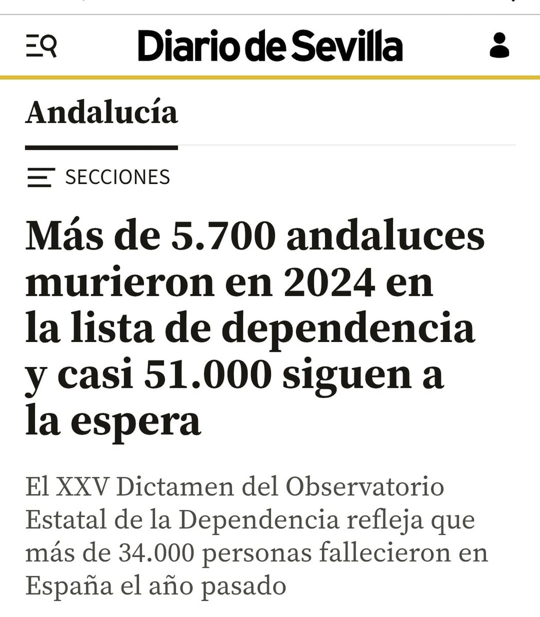 🔴 Más de 5.700 andaluces murieron en 2024 en la lista de dependencia y casi 51.000 siguen a la espera. 

Deberían ser suficientes razones para que Moreno Bonilla no rechazara 19.000 millones de la quita de deuda. 

👉 Pero no, para él están por encima los intereses de su