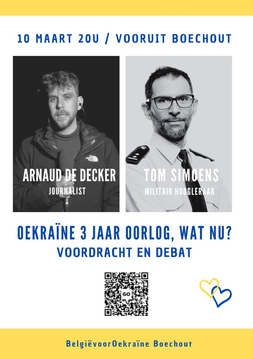 Op maandag 10 maart geven <a href="/arnauddedecker/">Arnaud De Decker</a> en ikzelf een lezing in Boechout over Oekraïne, elk vanuit onze eigen specifieke invalshoek. 

Meer info? Check belgiëvooroekraïne.be!