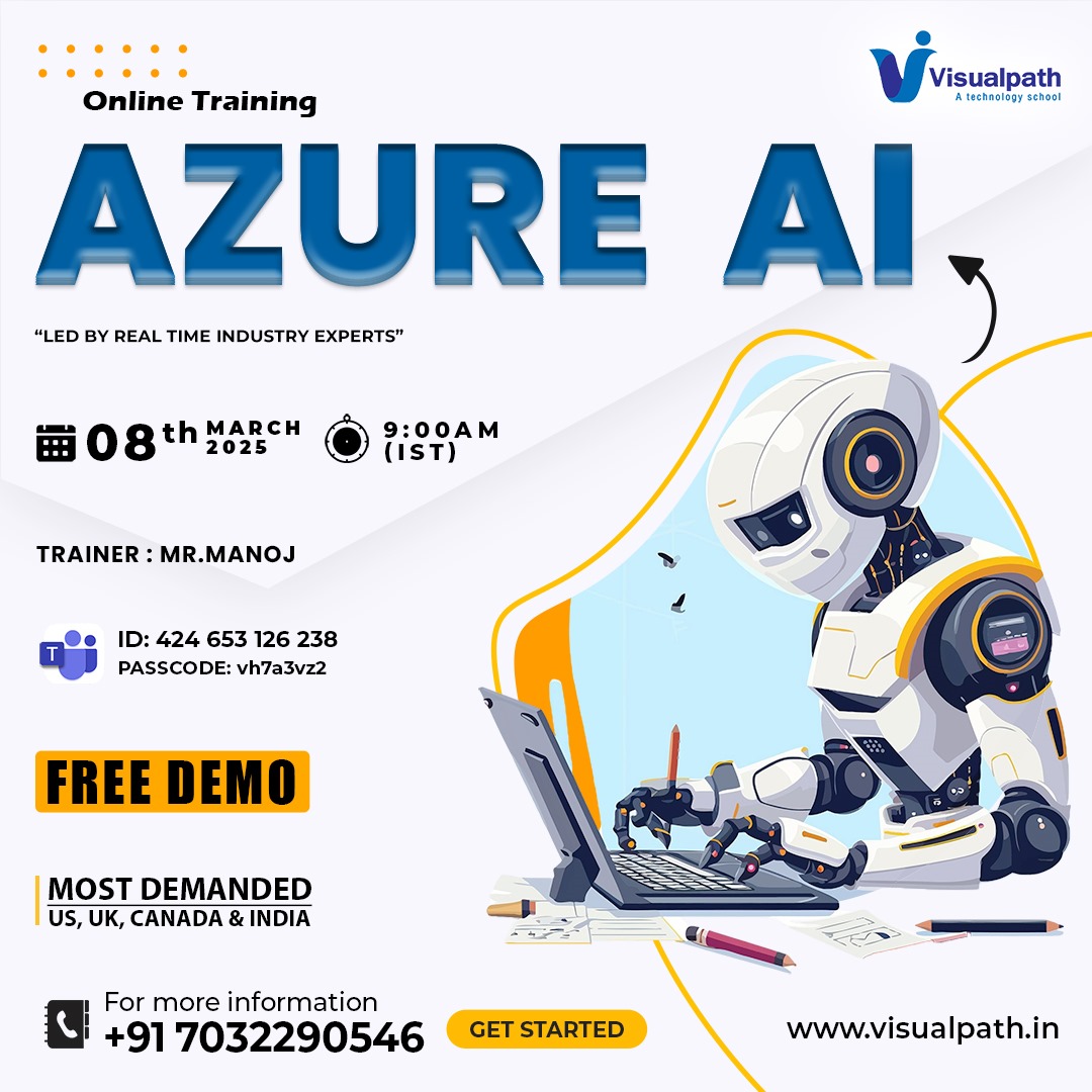 VisualpathPro's tweet image. Join Our Free Demo: Azure AI Online Training
Teams link: bit.ly/43cLagR 
Meeting ID: 424 653 126 238
Passcode: vh7a3vz2
Attend Online #FreeDemo on #AzureAI 
Demo on: 8th March, 2025 @ 9:00 AM (IST)
Call us: +91 7032290546
WhatsApp: wa.me/c/917032290546
#AIforBusines
