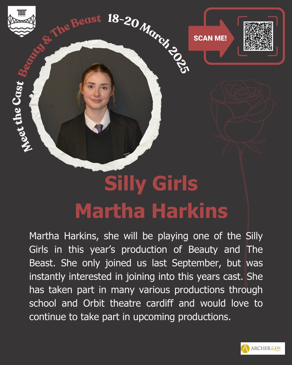 ⭐️🥀MEET THE CAST 🥀⭐️
Today, we’re shining a spotlight on: Martha
🎟️Tickets are selling fast, don’t miss your chance to join us for this magical production. 
📅18-20 March 2025  
📍Chepstow School
💻Book via 👉buff.ly/42g7dRt