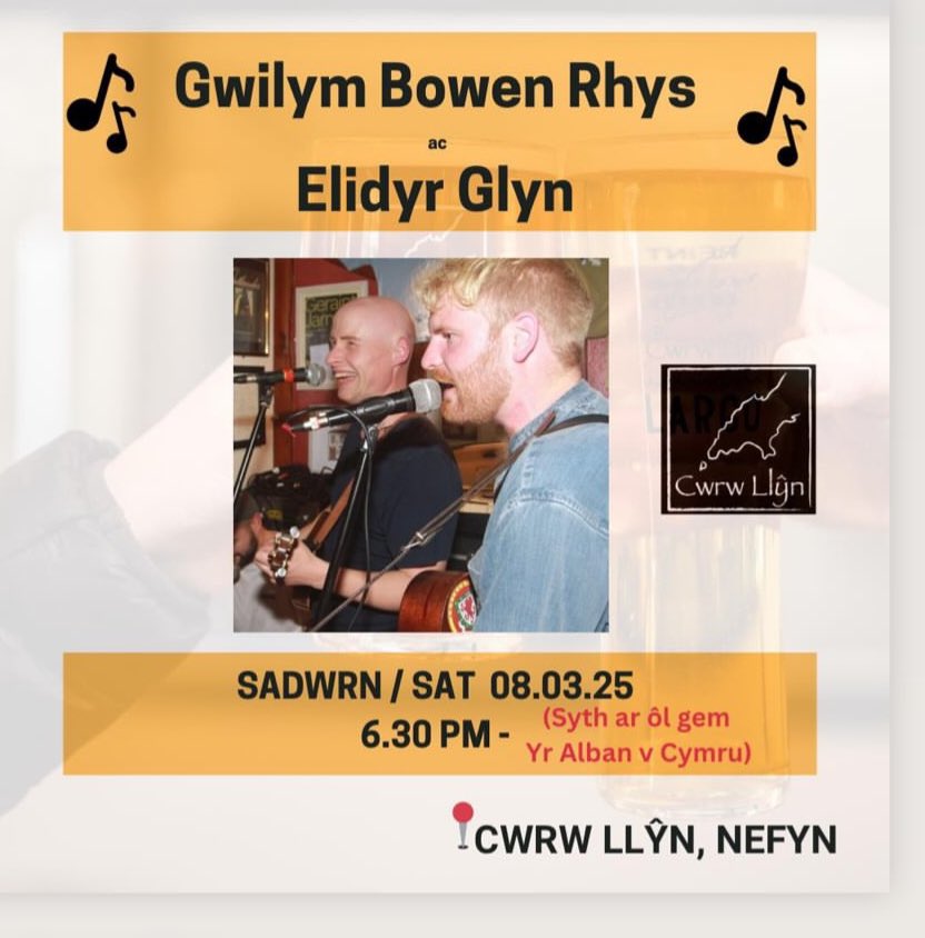 Dydd Gwyl Dewi Sant dedwydd iawn i bawb ar draws y byd
⚠️Dydd Sadwrn nesaf 8fed Mawrth bydd Gwil ac Elidyr yn chwarae yn y Bragdy am 6:30 🏴󠁧󠁢󠁷󠁬󠁳󠁿