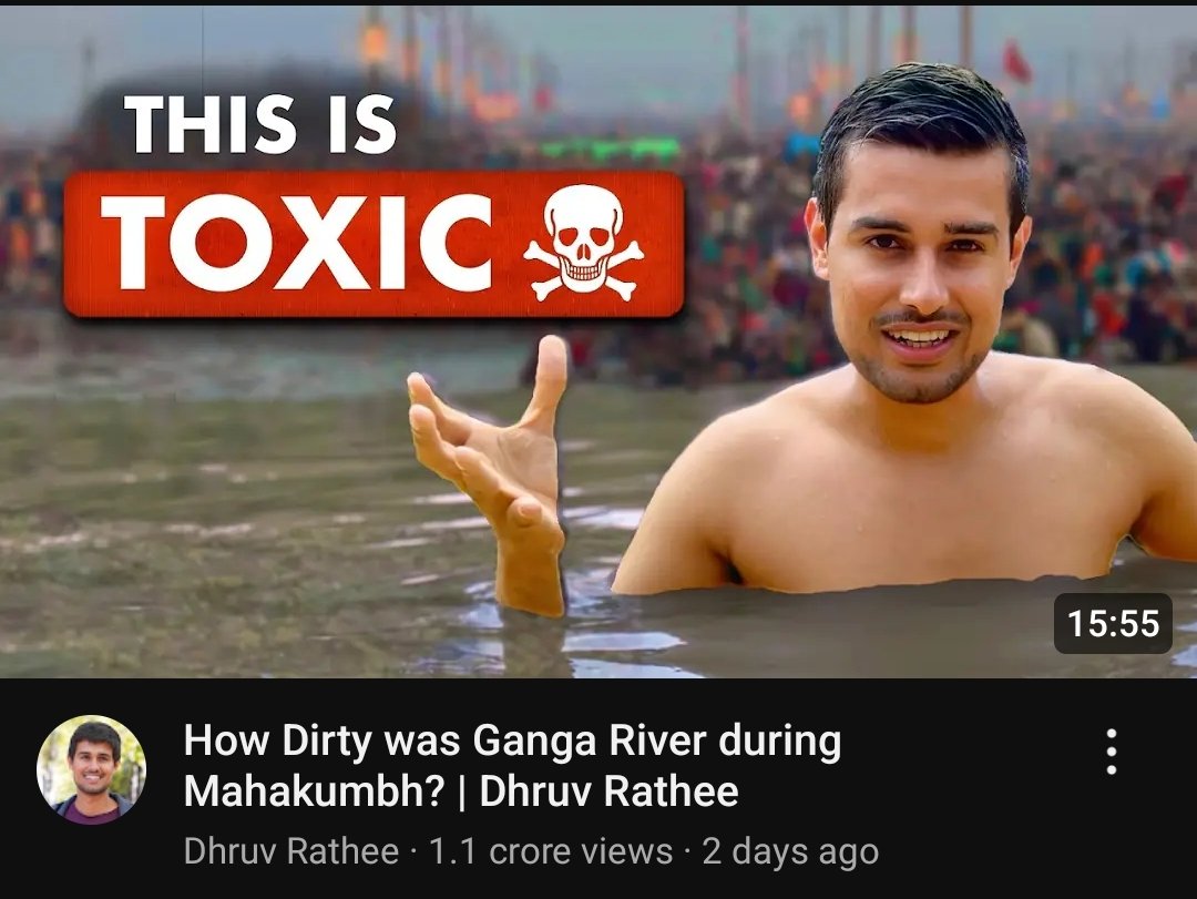 Bhai jada kuch to janta nahi me. na me video Dekhta inki but yaar video ka title ye nahi hona chahiye tha (how dirty was ganga river ) ki jagah ( how dirty was water of Ganga river ) bhai ganga river Kai jagah behti hai har jagah dirty thodi na hogi. Pani ganda hua ganga river na