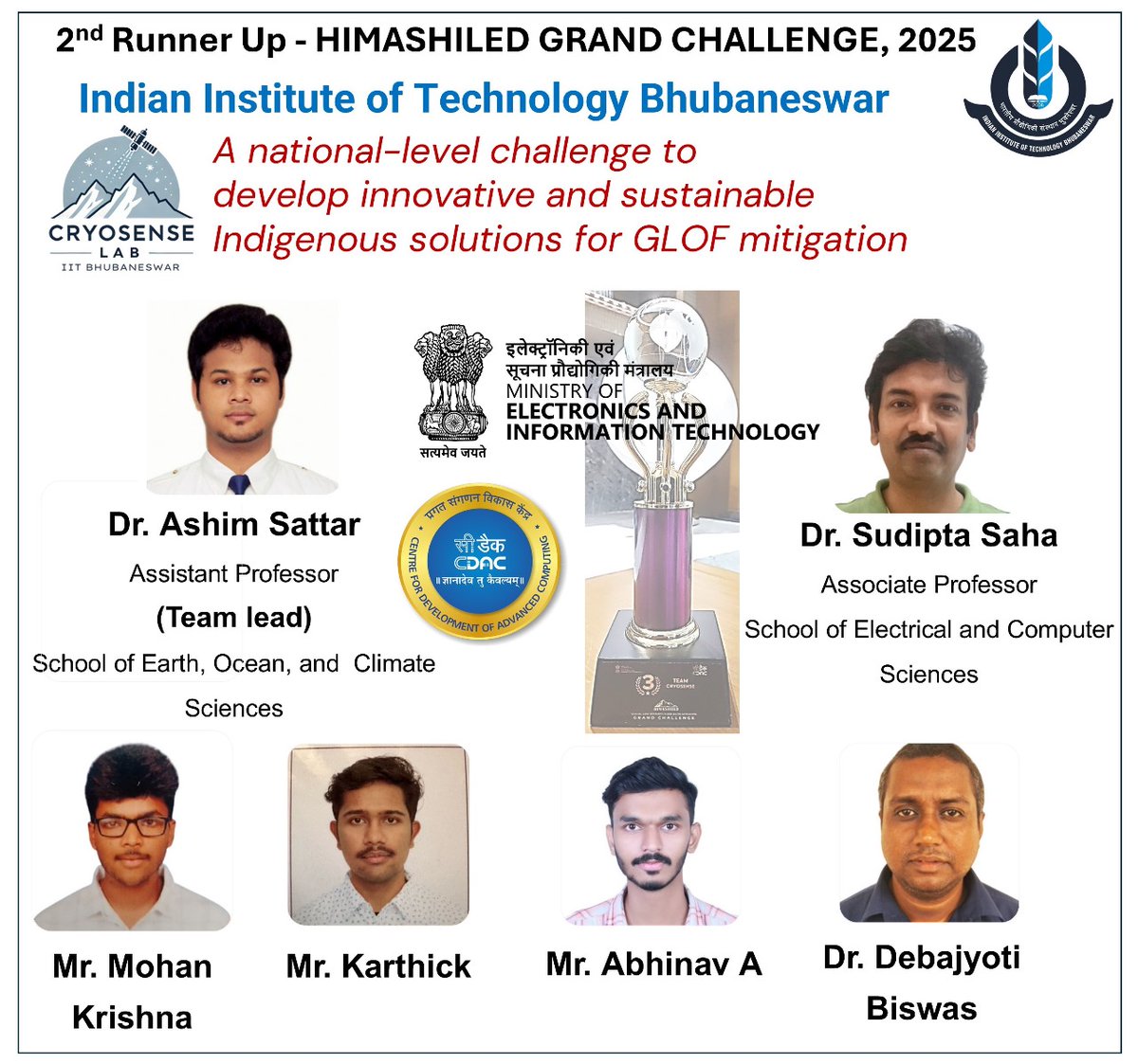 IIT Bhubaneswar (@iitbbs) on Twitter photo <a href="/iitbbs/">IIT Bhubaneswar</a> bemerges as 2nd Runners-up in 'HIMASHILED GRAND CHALLENGE, 2025'- A national-level challenge to develop innovative & sustainable Indigenous solutions for GLOF mitigation, organized by <a href="/GoI_MeitY/">Ministry of Electronics & IT</a> & <a href="/cdacindia/">C-DAC India</a> (C-DAC), GoI.
<a href="/GlacierHazards/">Dr. Ashim Sattar</a> <a href="/iitbbs/">IIT Bhubaneswar</a> bemerges as 2nd Runners-up in 'HIMASHILED GRAND CHALLENGE, 2025'- A national-level challenge to develop innovative & sustainable Indigenous solutions for GLOF mitigation, organized by <a href="/GoI_MeitY/">Ministry of Electronics & IT</a> & <a href="/cdacindia/">C-DAC India</a> (C-DAC), GoI.
<a href="/GlacierHazards/">Dr. Ashim Sattar</a>