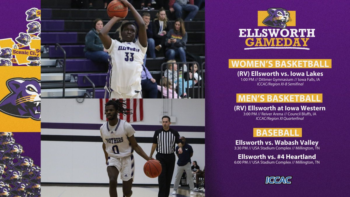 Ellsworth CC Athletics (@athleticsecc) on Twitter photo ๐๐๐๐๐๐๐๐โพ๏ธ
๐ 1:00 PM | Women's Basketball
๐ vs. Iowa Lakes
๐ Dittmer Gymnasium
๐ป youtube.com/@EllsworthCommโฆ
๐ 3:00 PM | Men's Basketball
๐ at Iowa Western
๐ Reiver Arena
๐ป goreivers.com/information/reโฆ
๐ 3:30/6:00 PM | Baseball
๐ Wabash Valley/Heartland
๐ GameChanger ๐๐๐๐๐๐๐๐โพ๏ธ
๐ 1:00 PM | Women's Basketball
๐ vs. Iowa Lakes
๐ Dittmer Gymnasium
๐ป youtube.com/@EllsworthCommโฆ
๐ 3:00 PM | Men's Basketball
๐ at Iowa Western
๐ Reiver Arena
๐ป goreivers.com/information/reโฆ
๐ 3:30/6:00 PM | Baseball
๐ Wabash Valley/Heartland
๐ GameChanger