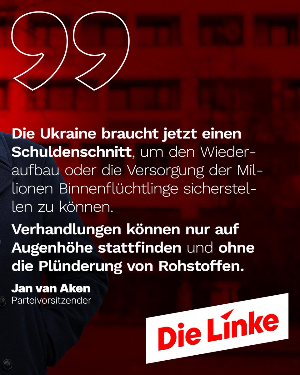 Die Linke (@dielinke) on Twitter photo Erst überfällt Russland die Ukraine, zerstört Städte, tötet Zivilisten und entreißt einem Land seine Zukunft. Und kaum steht die Ukraine mit dem Rücken zur Wand, kommen die USA und versuchen, auch noch die letzten Rohstoffe aus ihr herauszupressen.
Ein Land kämpft ums Überleben Erst überfällt Russland die Ukraine, zerstört Städte, tötet Zivilisten und entreißt einem Land seine Zukunft. Und kaum steht die Ukraine mit dem Rücken zur Wand, kommen die USA und versuchen, auch noch die letzten Rohstoffe aus ihr herauszupressen.
Ein Land kämpft ums Überleben