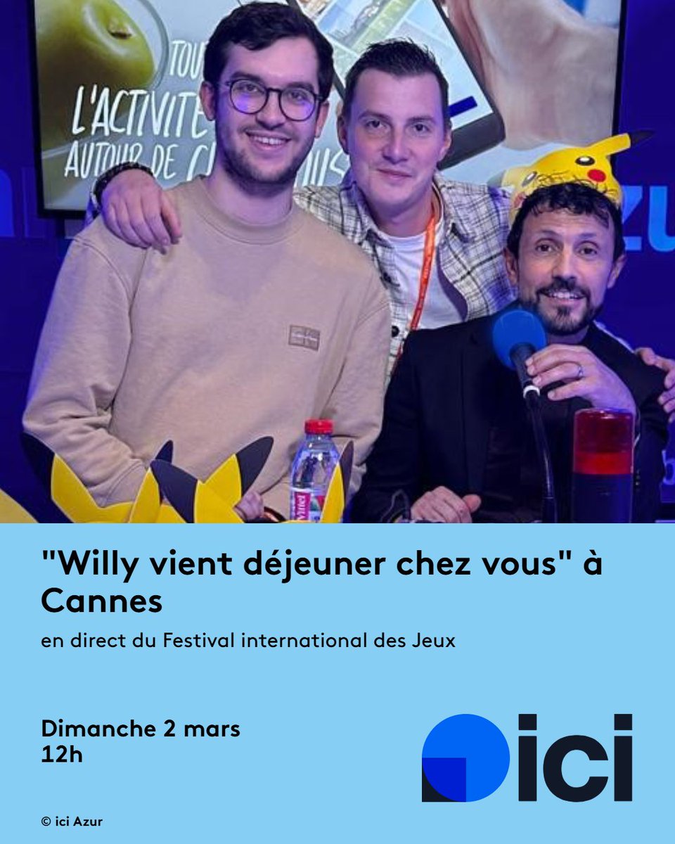 ici (@ici_officiel) on Twitter photo Toute l'équipe de Willy vient déjeuner chez vous -
<a href="/Willy_Rovelli/">Willy Rovelli (Pastille bleue)</a> <a href="/Fabien_Emo/">Fabien Emo</a> et <a href="/NMalaboeuf/">Nicolas Malaboeuf</a> - s'installe demain dimanche 2 mars à 12h au coeur du
<a href="/fijcannes/">FESTIVAL DES JEUX</a> à <a href="/villecannes/">Cannes</a> avec l'équipe de <a href="/iciazur/">ici Azur</a> Toute l'équipe de Willy vient déjeuner chez vous -
<a href="/Willy_Rovelli/">Willy Rovelli (Pastille bleue)</a> <a href="/Fabien_Emo/">Fabien Emo</a> et <a href="/NMalaboeuf/">Nicolas Malaboeuf</a> - s'installe demain dimanche 2 mars à 12h au coeur du
<a href="/fijcannes/">FESTIVAL DES JEUX</a> à <a href="/villecannes/">Cannes</a> avec l'équipe de <a href="/iciazur/">ici Azur</a>
