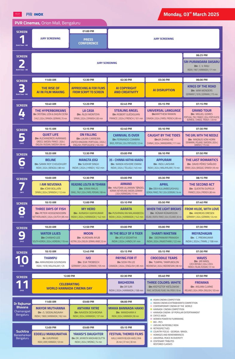 BIFFESBLR's tweet photo. The 16th Bengaluru International Film Festival (BIFFes) 2025, Screening Schedule.
For more details please visit - https://t.co/apY7kuNYDm
#16thBIFFes #BIFFes2025 #WorldInBengaluru #FIAPF #Biffes #Biffesblr #KannadaCinema #Indaincinema #WorldCinema #ScreeningSchedule https://t.co/TQdKEXQS9g