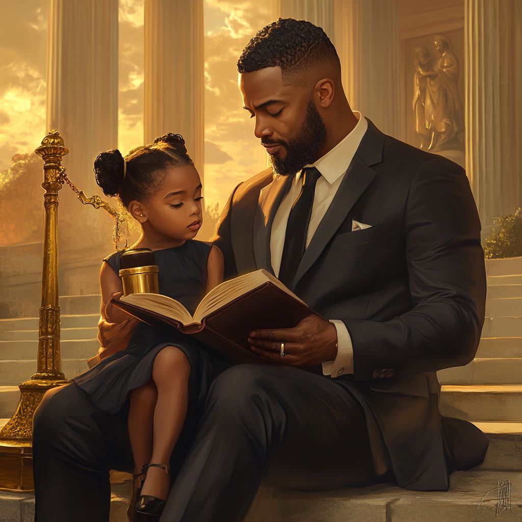 brooklyndadshow's tweet photo. An ode to Black fathers - in particular my father—a civil rights lawyer for the NAACP LDF, later a federal judge, and always my role model. His legacy of justice and love guides me every day. https://t.co/2hfRcK1JCD #blackhistory365 #BlackFatherhood #aigenerated https://t.co/s5M9JudKNz