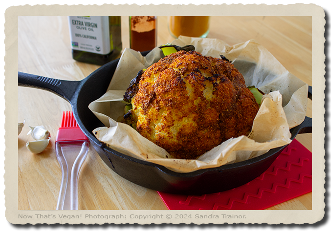 This roasted cauliflower uses spices that add loads of flavor. Makes a great side dish. Not to mention, it’s easy to make. And once it’s made, simply slice and serve. #vegan #cauliflower nowthatsvegan.com/whole-roasted-…