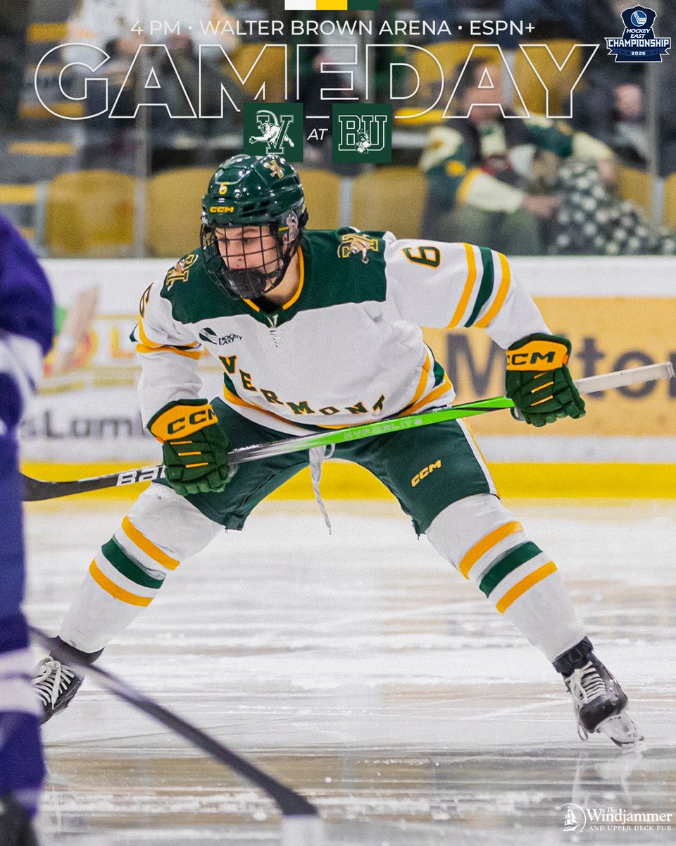 𝐇𝐨𝐜𝐤𝐞𝐲 𝐄𝐚𝐬𝐭 𝐐𝐮𝐚𝐫𝐭𝐞𝐫𝐟𝐢𝐧𝐚𝐥𝐬 

🆚 #2 Boston University 
🕰️ 4 p.m.
📍 Boston, MA.
🏟️ Walter Brown Arena 
📺 ESPN+ | go.uvm.edu/24ekj
📈 go.uvm.edu/9n8cx

#802Hockey