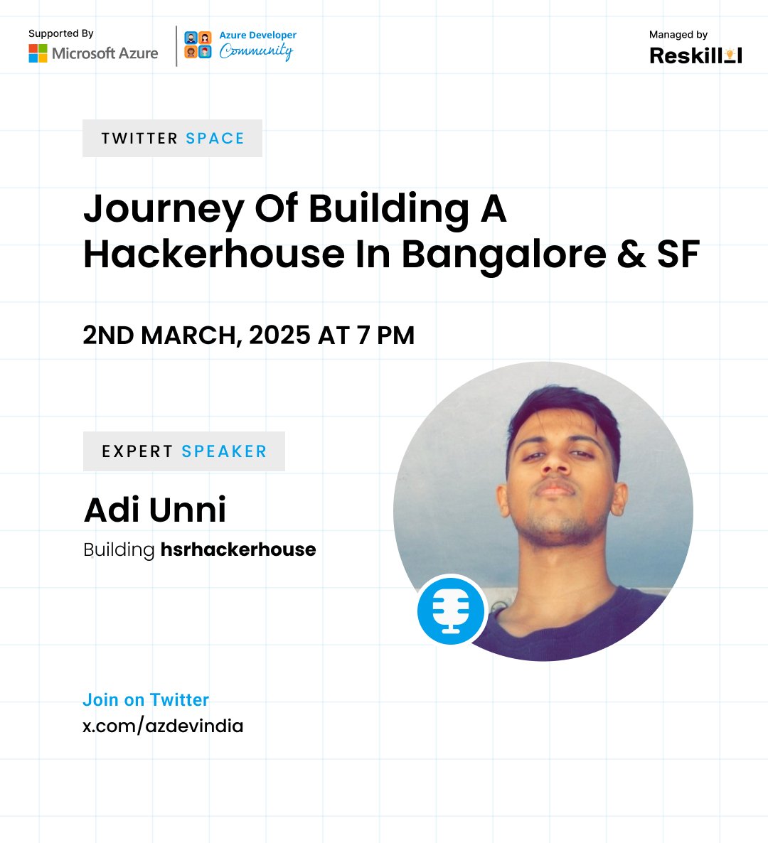 Join us tomorrow on Twitter Space at 7 PM for an exclusive session with <a href="/theoldmnk/">adi</a> on the journey of building a hacker house in Bangalore and SF

👉 Join here: x.com/i/spaces/1ypKd…