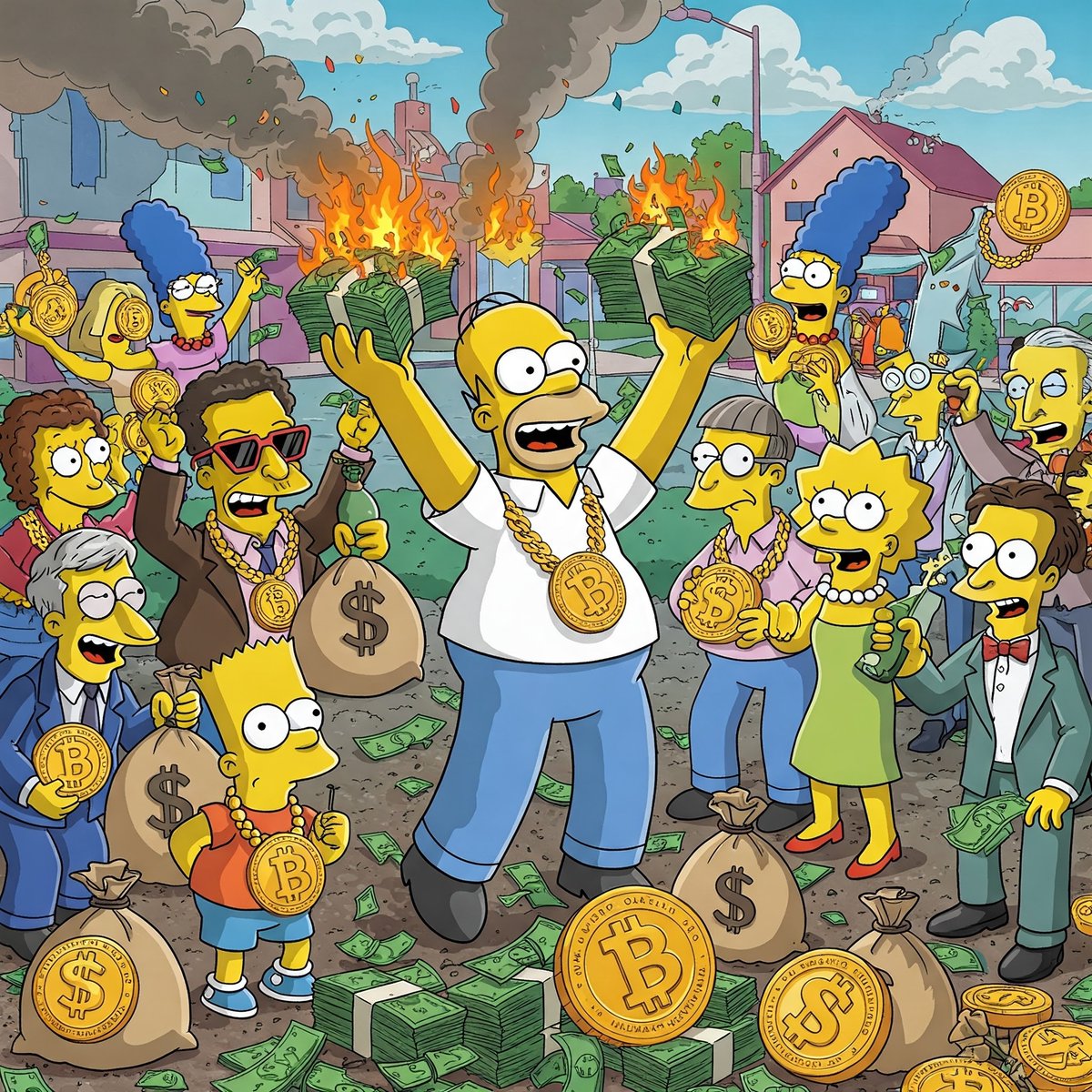 H0MRS's tweet photo. Mmm… tokens, so yummy! When $HOMRS hits 20K market cap, we’re torching some—POOF, gone faster than donuts at a cop convention! Woo-hoo! Fewer coins, fatter wallets, baby! D’oh, don’t be a Flanders—grab $HOMRS before it’s a crispy memory! @tamadotmeme #tameme https://t.co/Wg1VTSR3hP