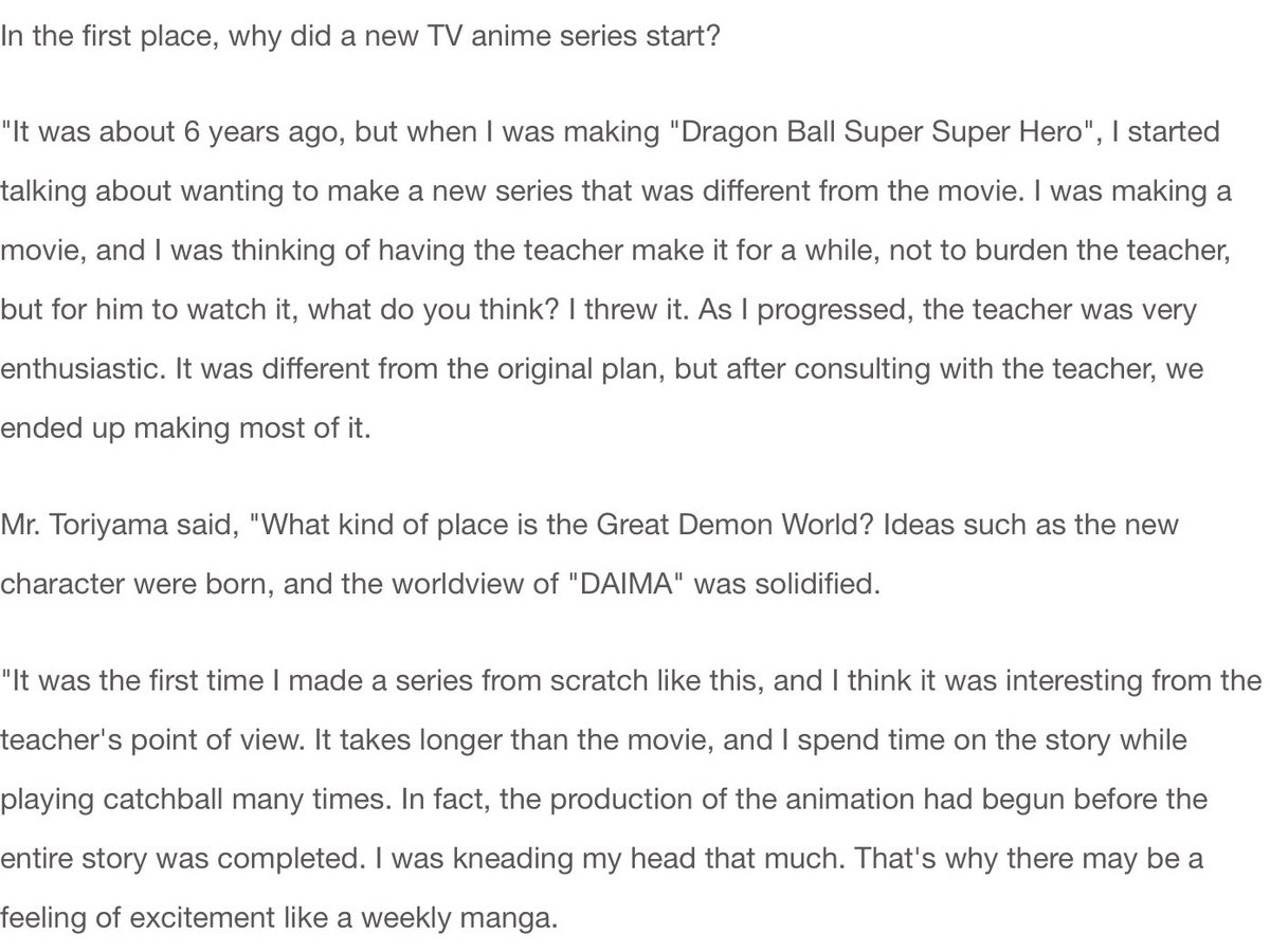 KIN_MACHINA's tweet image. ❗️DRAGON BALL DAIMA IS NOT CONNECTED TO DBS❗️

The idea of Dragon ball DAIMA came from Akio Iyoku, president of Capsule Corporation Tokyo, while he was working on DBS Super Heroes. At first, they didn’t want Toriyama to be that involved in the series, but after presenting this…