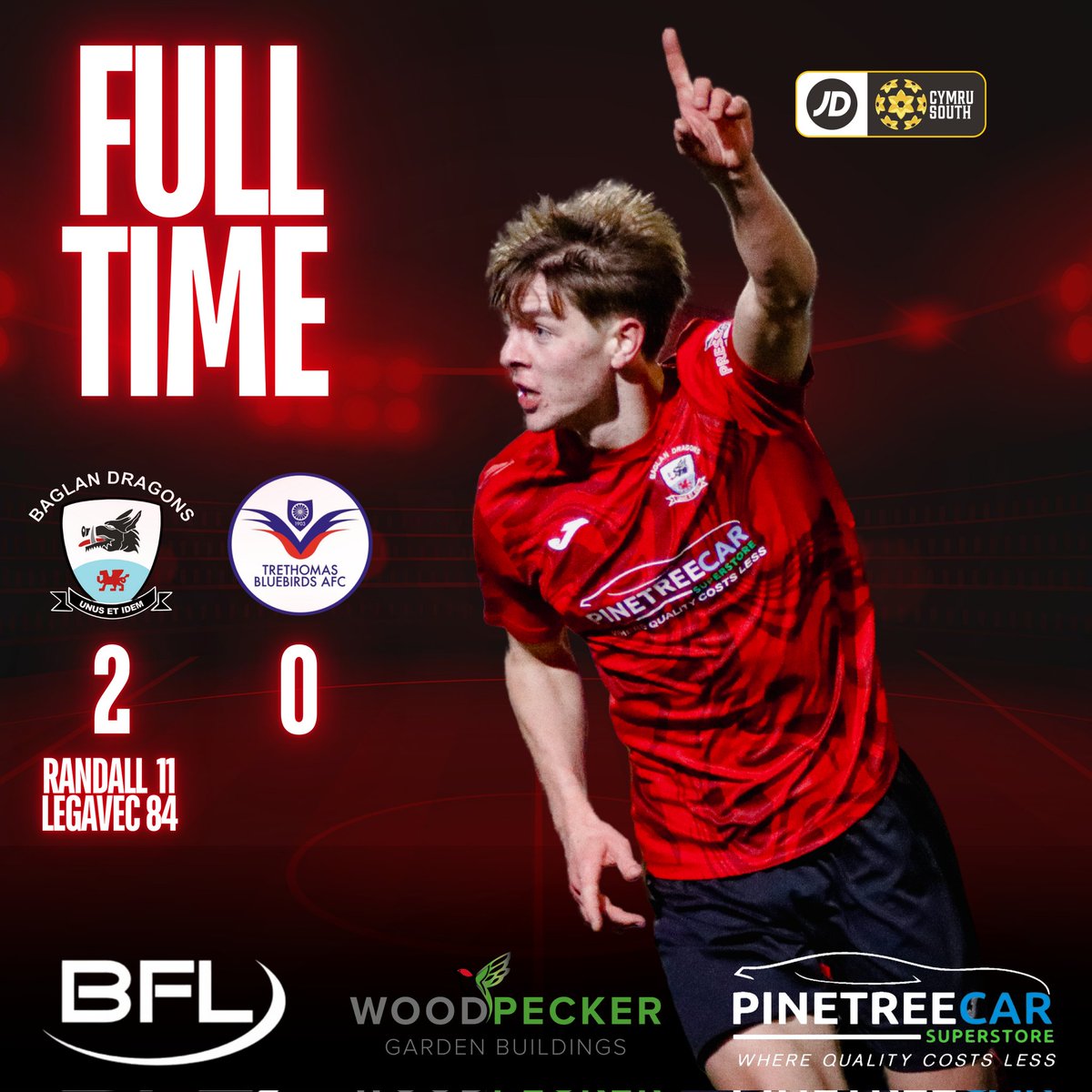 It finishes 2-0 at the Evans Bevans with goals from Tom Randall and Artiom Legavec securing 3 important points against a top side in <a href="/TreBluebirdsFC/">Trethomas Bluebirds AFC</a>.

Thank you to all in attendance and to Woodpecker Garden Buildings, our match sponsor for today's game.