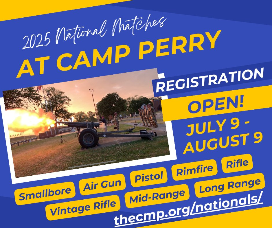 CMP National Matches – The Ultimate Marksmanship Event! 🇺🇸

Don’t miss your shot! Register now and be part of the tradition.
Learn more &amp; sign up: thecmp.org/cmp-national-m…

Join us at the CMP National Matches, a premier shooting competition and training event held annually at Camp