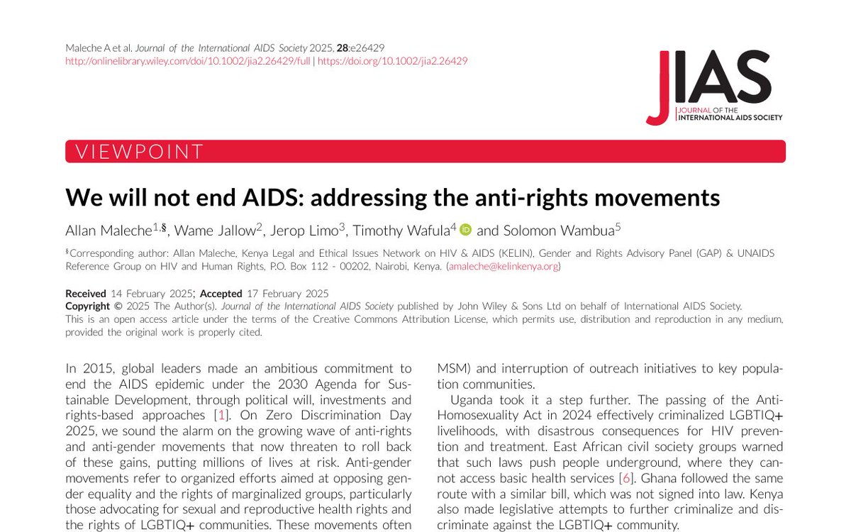 Ending #AIDS is not just a scientific goal – it is a question of justice. Without upholding #HumanRights, the vision of an AIDS-free world by 2030 will be nothing but an empty promise. 

Read the new @jiascoiety #ZeroDiscriminationDay viewpoint: bit.ly/4bCtUnD