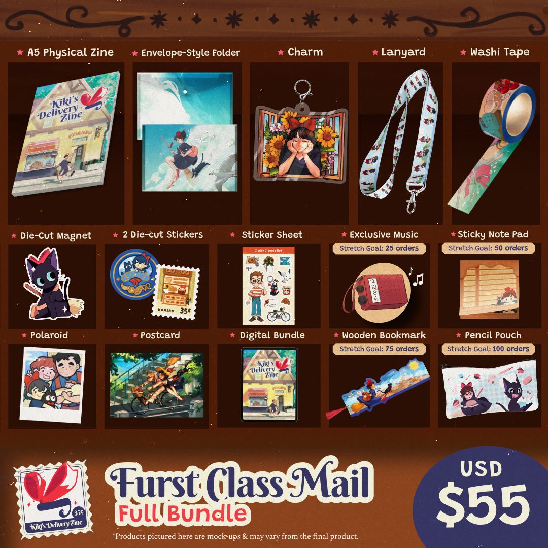 🎀Full Bundle || Furst Class Mail ($55)🎀

✧ A5 80+ Page Physical Zine
✧ 2 Die-Cut Stickers
✧ 1 Sticker Sheet
✧ 1 Postcard
✧ 1 Polaroid
✧ 1 Die-Cut Magnet
✧ 1 Envelope-Style Folder
✧ 1 Charm
✧ 1 Lanyard
✧ 1 Washi Tape
✧ Digital Bundle
*Eligible for ALL Stretch Goals!