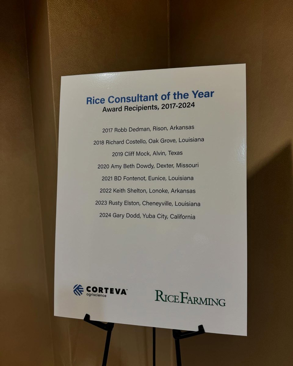We were doubly honored this year, in partnership with Corteva, to recognize Gary Dodd, the 2024 Rice Consultant of the Year, and Bill Killen, the honorary 2024 RCOY, at our annual RCOY reception in Memphis, Tennessee. Please join us in congratulating Gary and the Killen family!
