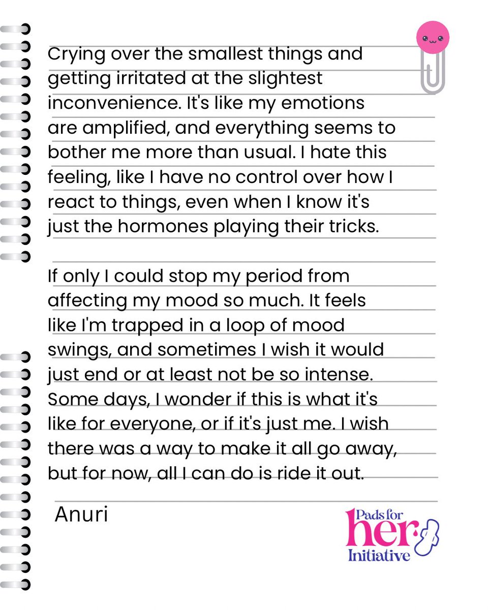 Padsforherorg's tweet image. Thank you Paddie &amp;amp; for sharing your story.
Every day brings a new story, some uplifting, some challenging, but all worth sharing.
Do you want to share yours?
We&apos;re listening. Dm Us
#herperiodjournal #PadsForHer
#EndPeriodPoverty #MenstrualHealth #BeyondHerCycle #HerCycleSeries
