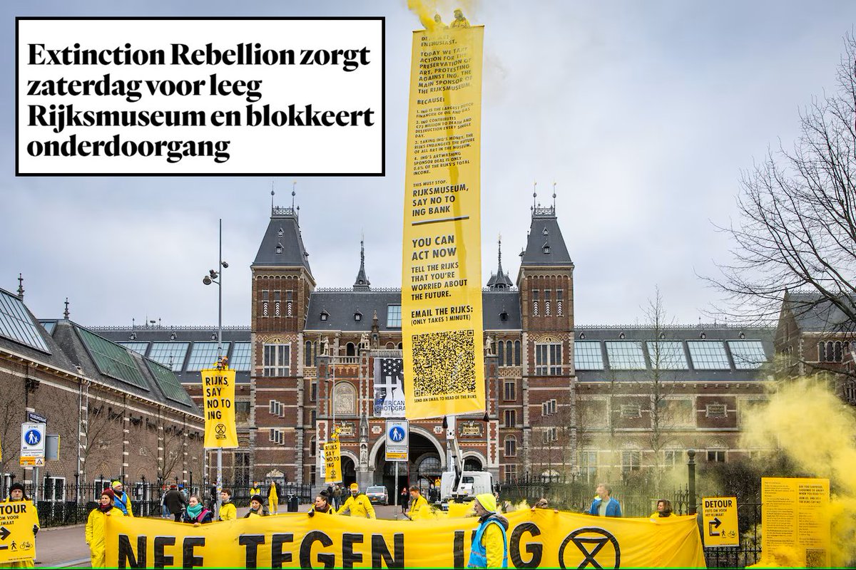 Op 1 maart is het stil in het #Rijksmuseum. Stil in solidariteit met alle mensen die nu al slachtoffer zijn van de #klimaatcrisis en de #ecologischecrisis.

<a href="/NLRebellion/">Extinction Rebellion Nederland</a> protesteerde vandaag voor de vijftiende x tegen de sponsorrelatie tussen het <a href="/rijksmuseum/">Rijksmuseum</a>  en de <a href="/ingnl/">ING Nederland</a> bank.