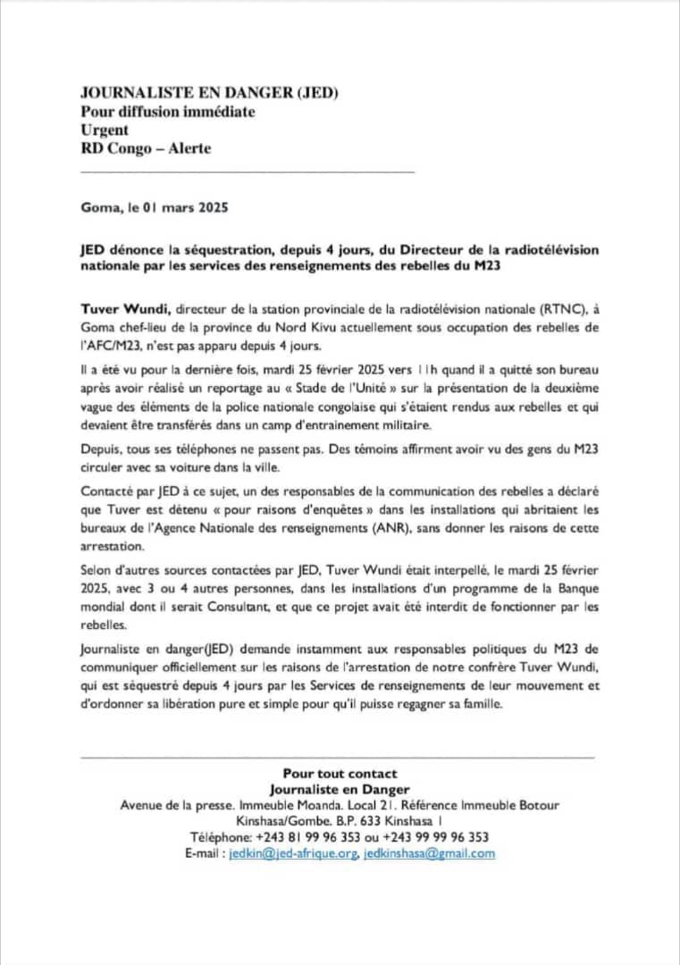Sonia Rolley (@soniarolley) on Twitter photo #RDC #M23 : <a href="/tuverwundi/">Tuver wundi</a> <a href="/rtncofficielle1/">RTNC.CD</a> détenu depuis 4 jours par le M23. <a href="/jedkinshasa/">JournalisteEnDanger</a> exige sa libération #RDC #M23 : <a href="/tuverwundi/">Tuver wundi</a> <a href="/rtncofficielle1/">RTNC.CD</a> détenu depuis 4 jours par le M23. <a href="/jedkinshasa/">JournalisteEnDanger</a> exige sa libération