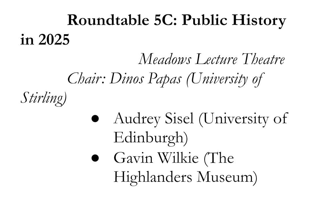 SASA (@scotamstudies) on Twitter photo And, finally, we are finishing #SASA2025 strong with Panel 5C - Public #History in 2025,
with presentations by speakers from <a href="/EdinburghUni/">The University of Edinburgh</a> and <a href="/HMuseum/">The Highlanders' Museum</a> and a chair from <a href="/StirUni/">University of Stirling</a>! And, finally, we are finishing #SASA2025 strong with Panel 5C - Public #History in 2025,
with presentations by speakers from <a href="/EdinburghUni/">The University of Edinburgh</a> and <a href="/HMuseum/">The Highlanders' Museum</a> and a chair from <a href="/StirUni/">University of Stirling</a>!