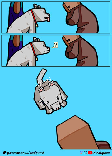 ScaiQuest's tweet image. 🥳New comic: "Looking for an updog"! A small story about what we sacrifice in the pursuit of a pun. 🤪

👀Join us on Patreon (patreon.com/scaiquest) for early &amp;amp; behind-the-scenes access, HD art and bonus panels!

#minecraft #minecraftcomic #minecraftart #minecraftmeme