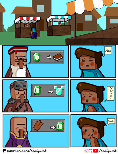 ScaiQuest's tweet image. 🥳New comic: "Looking for an updog"! A small story about what we sacrifice in the pursuit of a pun. 🤪

👀Join us on Patreon (patreon.com/scaiquest) for early &amp;amp; behind-the-scenes access, HD art and bonus panels!

#minecraft #minecraftcomic #minecraftart #minecraftmeme