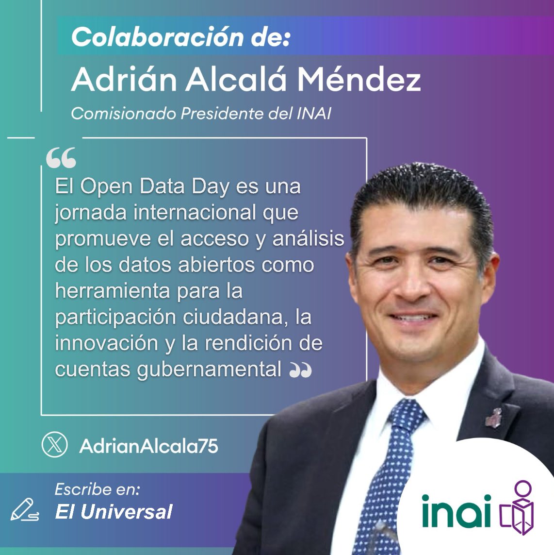 📰 ”La transparencia predictiva representa una evolución necesaria en la era digital” escribe el comisionado presidente <a href="/AdrianAlcala75/">Adrián Alcalá</a> en <a href="/El_Universal_Mx/">El Universal</a>

Te invitamos a leer su colaboración en
🔗eluniversal.com.mx/opinion/adrian…