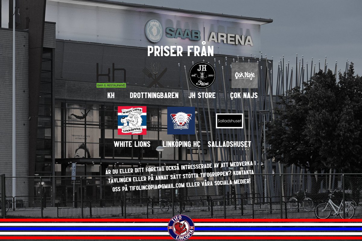 STÖTTA TIFO LINCOPIA OCH HA SAMTIDIGT CHANSEN ATT VINNA SJYSTA PRISER! 

Under hela mars månad anordnar vi en swishtävling där alla som donerar pengar till tifokassan deltar i lotteri om fina priser från företag och krögare i Linköping! 

För att delta:
- Swisha 50 kr per lott