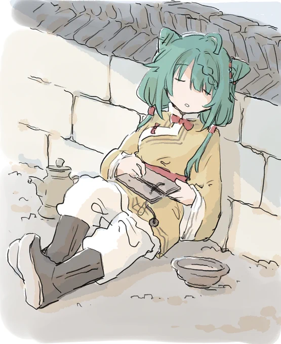 ヤクは肉や乳や毛はもちろん糞も燃料として活用します。この絵の塀の上にあるものがそれです。乾かして煮炊きの燃料として使用します。 