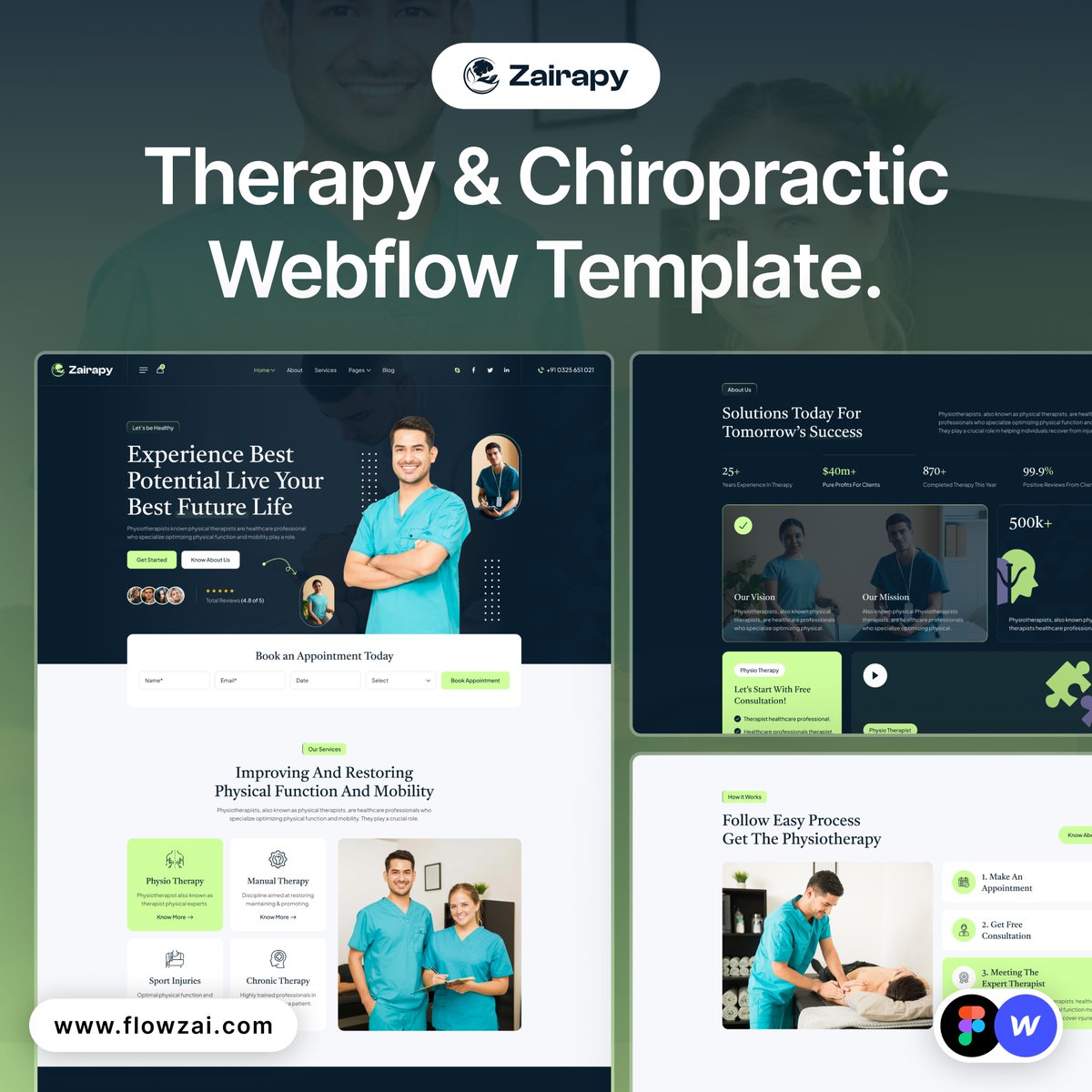 flowzaiofficial's tweet image. Physiotherapy @webflow Template
𝐙𝐚𝐢𝐫𝐚𝐩𝐲 is your all-in-one Webflow Template, specifically crafted for physiotherapy services.
Ready to take your physiotherapy practice online?
#Webflowtemplate #UIUXDesign #NoCodeDevelopment