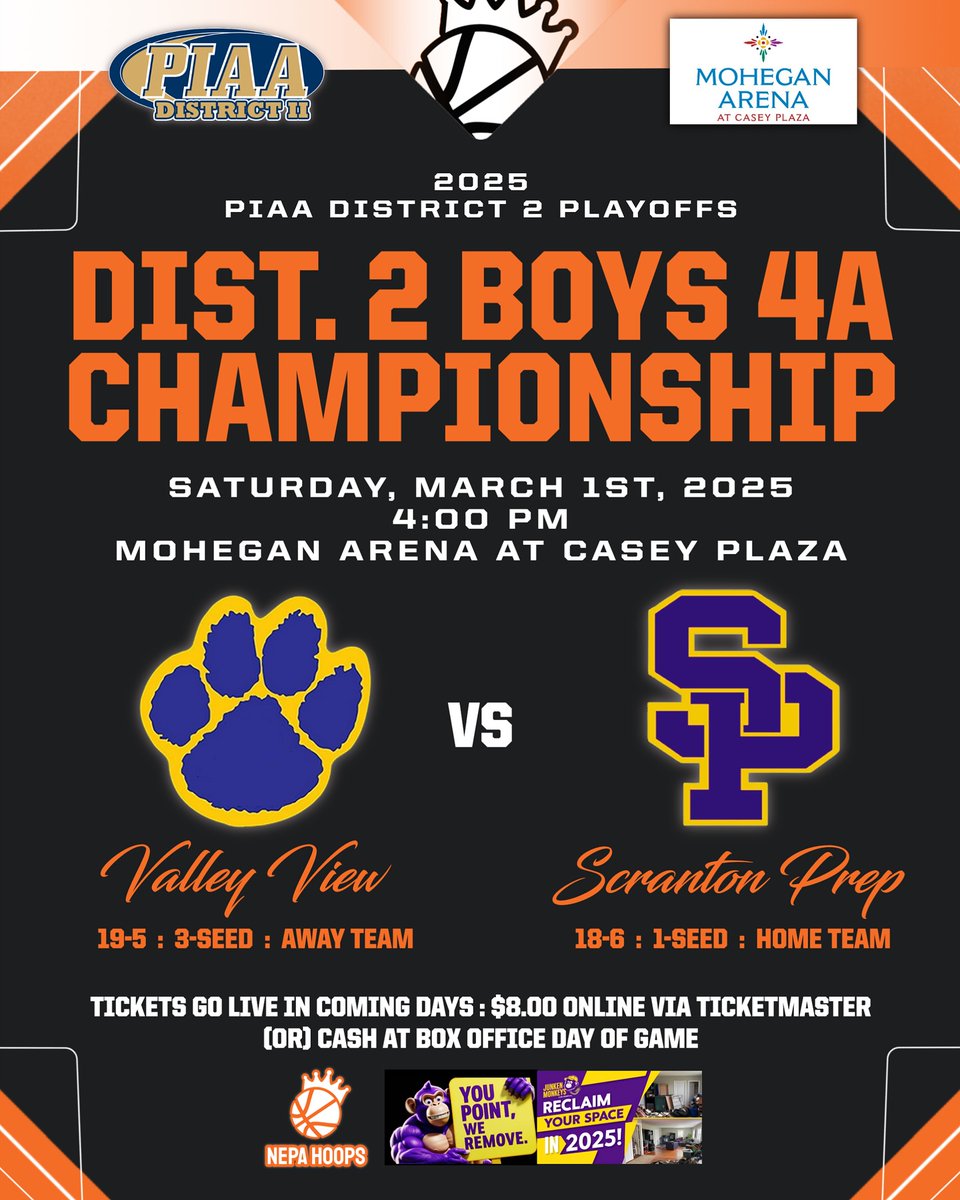 Valley View Cougars (@vvcougars) on Twitter photo 🏀#ValleyView (19-5) vs. #ScrantonPrep (18-6)
👦Boys Basketball - District 2 Class 4A Championship
🏟️Mohegan Arena at Casey Plaza
⏰Saturday 4:00pm
🔊webca.st/261943 (LISTEN) - No Video available
🎙️<a href="/Scott_Mackinder/">Scott Mackinder</a>
✖️<a href="/NEPAHoops/">NEPA Hoops</a> (Updates tonight on X) 🏀#ValleyView (19-5) vs. #ScrantonPrep (18-6)
👦Boys Basketball - District 2 Class 4A Championship
🏟️Mohegan Arena at Casey Plaza
⏰Saturday 4:00pm
🔊webca.st/261943 (LISTEN) - No Video available
🎙️<a href="/Scott_Mackinder/">Scott Mackinder</a>
✖️<a href="/NEPAHoops/">NEPA Hoops</a> (Updates tonight on X)