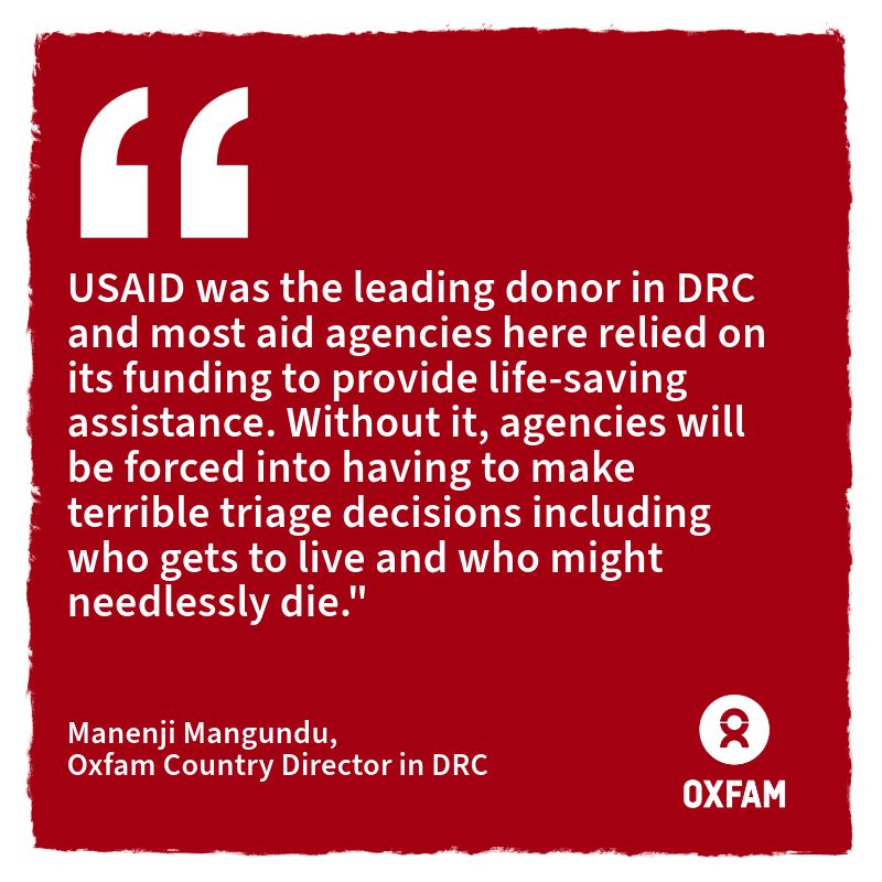 Oxfam Country Director Manenji Mangundu comments on yesterdays news that the US has confirmed the termination of USAID funding for multiple life-saving projects in the Democratic Republic of Congo.
Your help is needed now more than ever!
➡️ bit.ly/43iQFKR