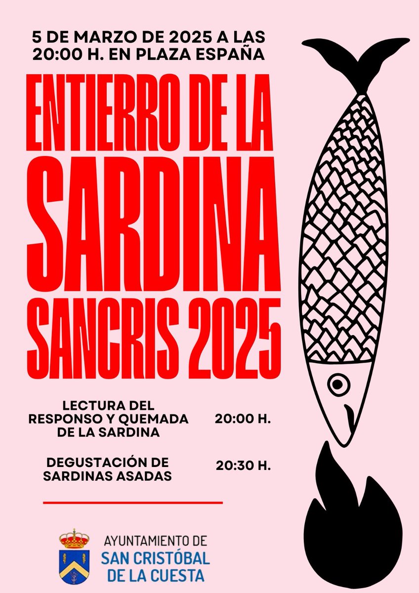 ENTIERRO DE LA SARDINA 2025

#AyuntamientoSanCristóbalDeLaCuesta
#Carnaval2025🎭🎉🥁
#BibliotecaMunicipalPoetaTeófiloMéndezPolo
#SancrisCultural
#SancrisSiempre