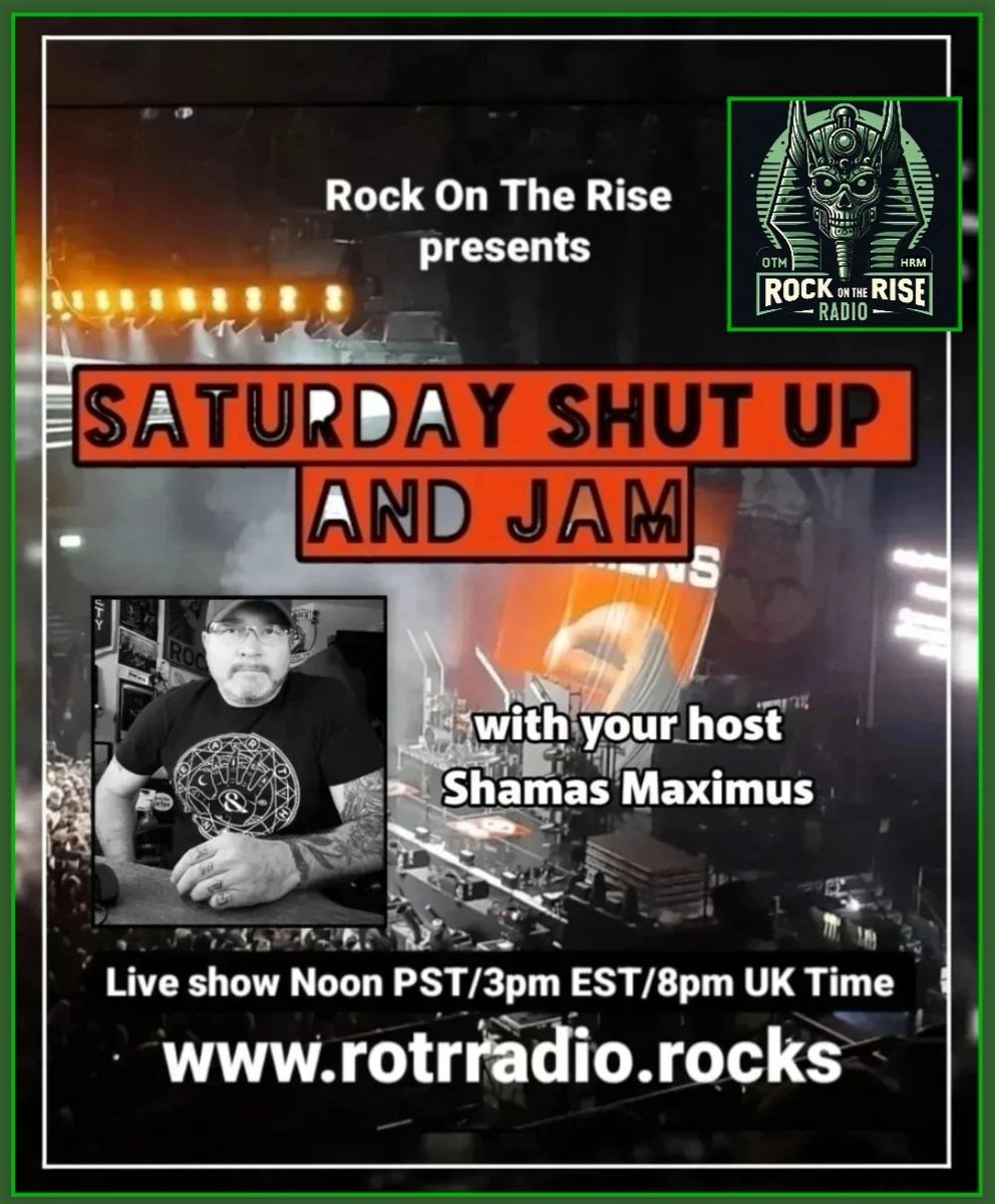 ROTR Radio (@rockontherise) on Twitter photo Get ready to rock on 'Saturday Shut Up and Jam'! Join host <a href="/Shamas_Maximus/">Shamas I Maximus</a> every Saturday from noon to 3 PM Pacific for an epic 3 hour journey through the best new #HardRock, #Metalcore & #PostMetalcore Curated exclusively for your Saturday soundtrack
👉rotrradio.rocks👈 Get ready to rock on 'Saturday Shut Up and Jam'! Join host <a href="/Shamas_Maximus/">Shamas I Maximus</a> every Saturday from noon to 3 PM Pacific for an epic 3 hour journey through the best new #HardRock, #Metalcore & #PostMetalcore Curated exclusively for your Saturday soundtrack
👉rotrradio.rocks👈