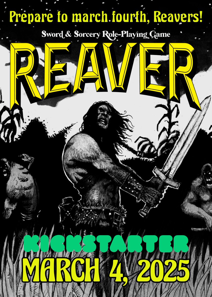 RavenGodGames's tweet photo. @sabrinateenlich Excited to announce that our #Kickstarter goes live at 4 PM EST on Tuesday, MARCH 4th!
Are you ready to march fourth, Reavers?
https://t.co/P3NpHimIDA
#ReaverRPG #ConantheBarbarian #TTRPG #selfpromo #BranMakMorn #crowdfunding #indiegames #swordandsorcery #RPG #roleplayinggame https://t.co/cTDR3qHCGH